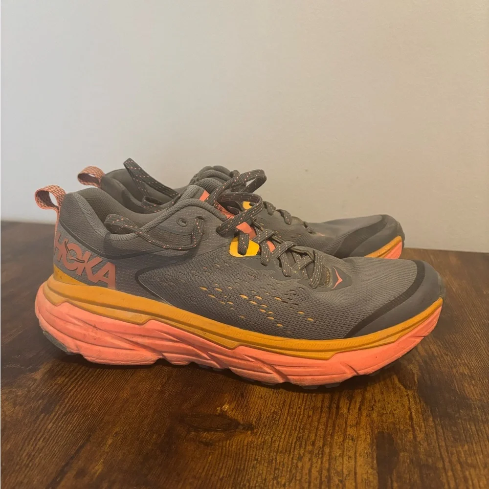 Hoka Gray and Coral Athletic Shoes - Picture 2 of 6